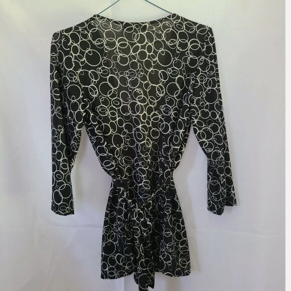 BCBGmaxazria Tunic Dress Top Black white circles Tie Ruched Waist Small - Picture 4 of 10